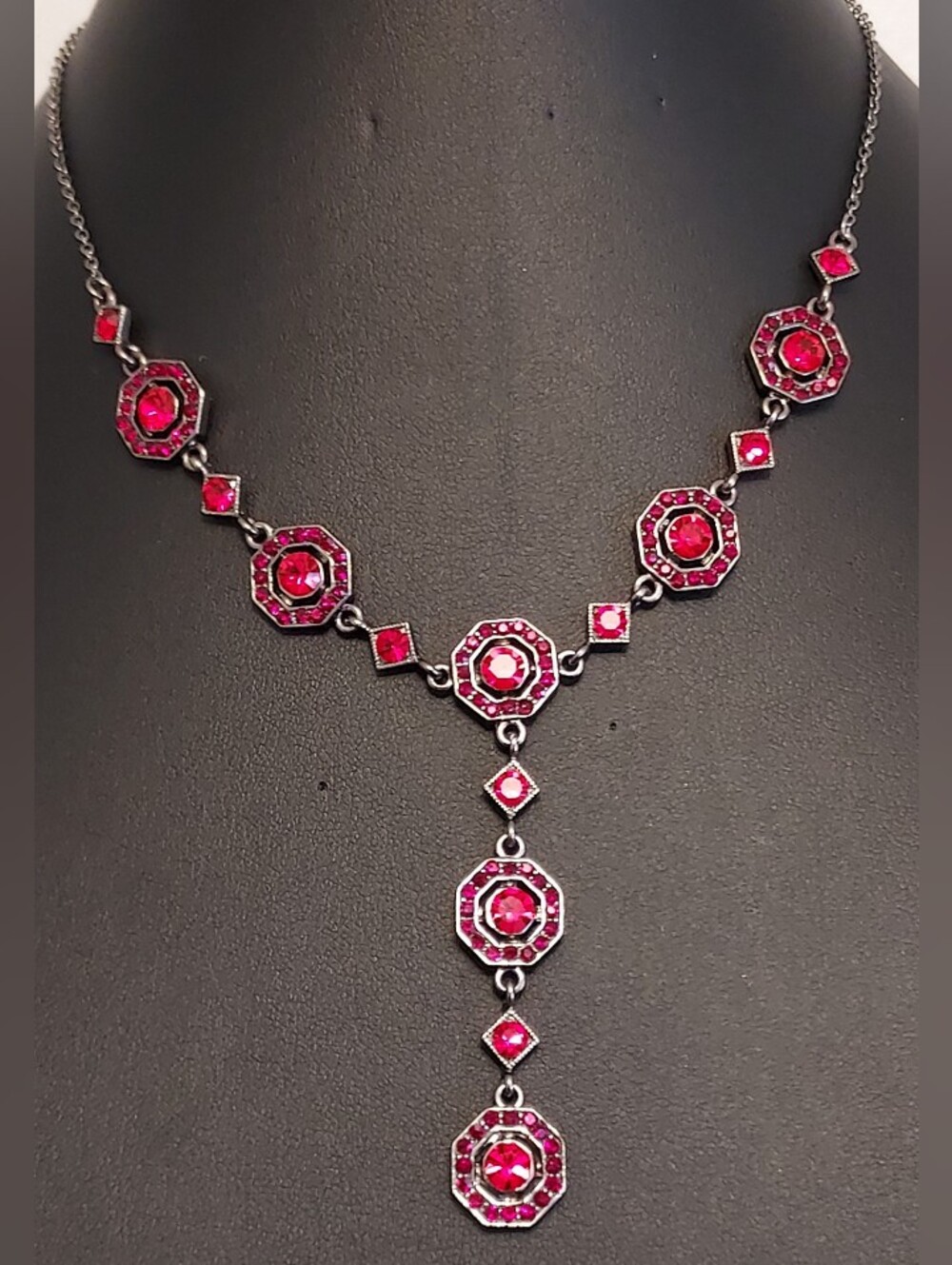 Vintage VCLM Nordstrom Victorian Revival Rhinestone Necklace 15.5in + 3in. Ext.